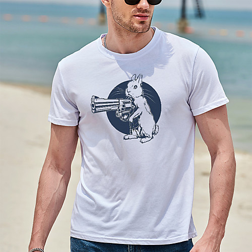 

Men's Tee T shirt Hot Stamping Graphic Prints Rabbit / Bunny Plus Size Print Short Sleeve Casual Tops Cotton Basic Designer Big and Tall White