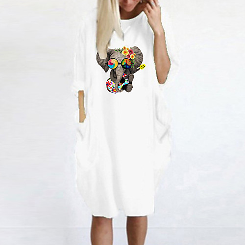 

Women's T Shirt Dress Tee Dress Knee Length Dress Blue Yellow Fuchsia Gray Green White Black Long Sleeve Animal Spring Summer Round Neck Casual Oversized 2021 S M L XL XXL 3XL 4XL 5XL