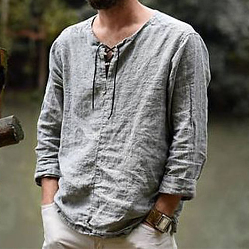 

Men's Shirt Solid Colored Drawstring Long Sleeve Casual Tops Casual Fashion Breathable Comfortable V Neck Gray Black Beige