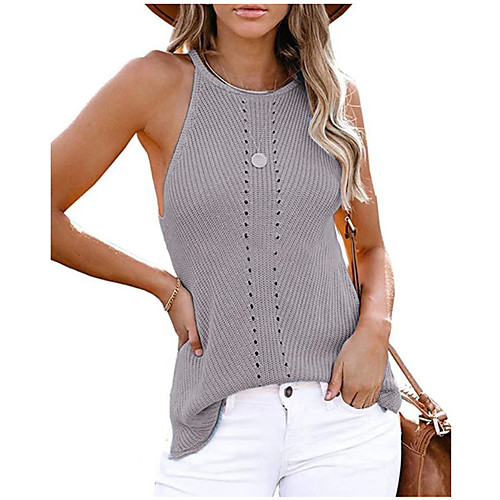 

Women's Solid Color Cardigan Vest Sleeveless Sweater Cardigans U Neck Lake Green Blue Yellow