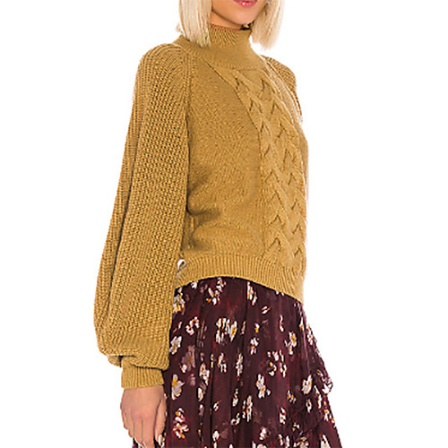 

Women's Solid Color Sweater Long Sleeve Sweater Cardigans High Neck Yellow