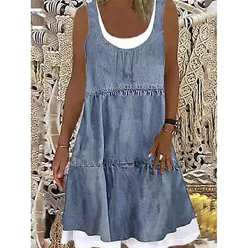 

Women's A Line Dress Knee Length Dress Silver Sleeveless Solid Color Print Summer Boat Neck Elegant Casual Holiday 2021 S M L XL XXL 3XL
