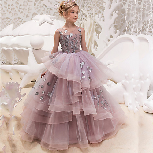 

Princess Maxi Flower Girl Dresses Party Lace Sleeveless Jewel Neck with Lace