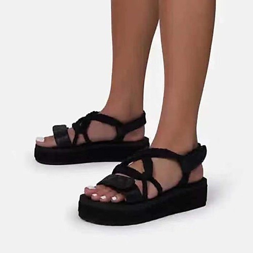 

Women's Sandals Platform Round Toe PU Solid Colored White Black