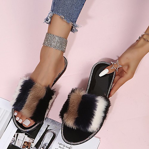 

Women's Sandals Flat Heel Round Toe Faux Fur Solid Colored Red Pink Black