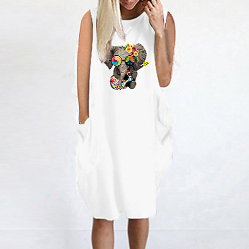 

Women's T Shirt Dress Tee Dress Knee Length Dress Blue Yellow Fuchsia Gray Green White Black Sleeveless Animal Summer Round Neck Casual Oversized 2021 S M L XL XXL 3XL 4XL 5XL