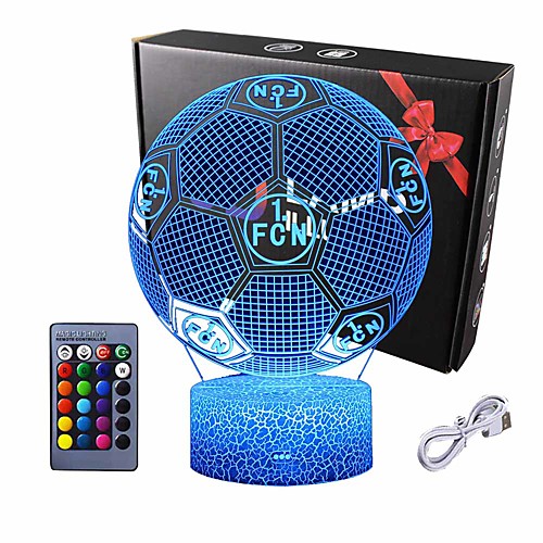 

3D Night Lights Euro Cup Football for Kids Baby Teen Children 3D Soccer Illusion Lamp Birthday Party Gift for Sport Fans Bedside Table Desk Multi Color Remote Lamp Living Room Decor Nursery Lighting