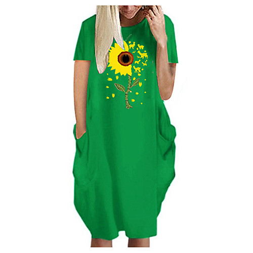 

Women's T Shirt Dress Tee Dress Knee Length Dress Blue Yellow Fuchsia Gray Green White Black Short Sleeve Floral Spring Summer Round Neck Casual Oversized 2021 S M L XL XXL 3XL 4XL 5XL