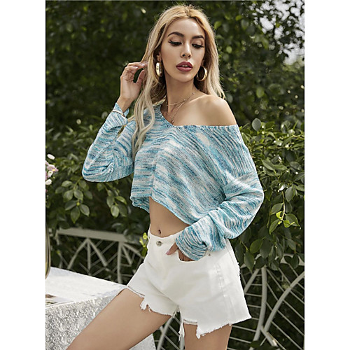 

Women's Solid Color Cardigan Long Sleeve Sweater Cardigans V Neck Blue