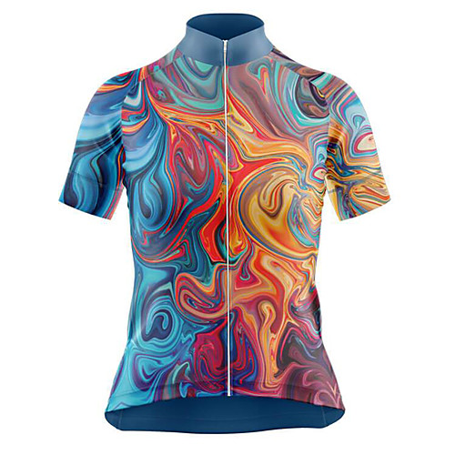 

21Grams Women's Short Sleeve Cycling Jersey Summer Spandex BlueOrange 3D Bike Top Mountain Bike MTB Road Bike Cycling Sports Clothing Apparel / Stretchy / Athleisure