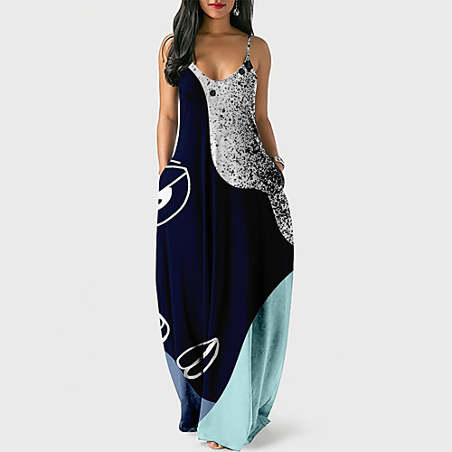 

Women's Strap Dress Maxi long Dress Blue Yellow Wine Khaki Green Navy Blue Sleeveless Floral Color Block Abstract Print Summer V Neck Casual Loose 2021 XS S M L XL XXL 3XL 4XL