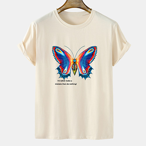 

Men's Unisex Tee T shirt Hot Stamping Butterfly Graphic Prints Plus Size Short Sleeve Casual Tops Cotton Basic Designer Big and Tall White Khaki Gray