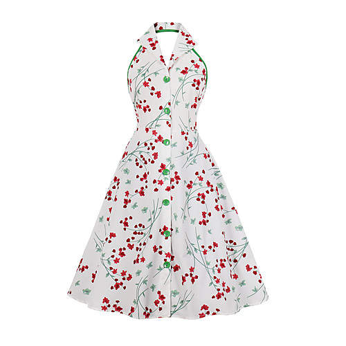 

Women's A Line Dress Midi Dress White Sleeveless Floral Summer Vintage 2021 S M L XL XXL