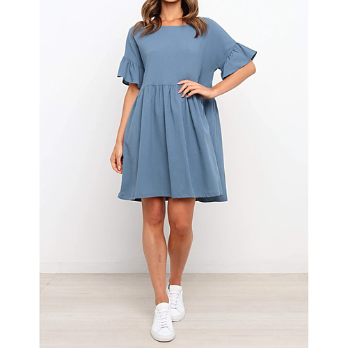 

Women's A Line Dress Short Mini Dress Blue Black Short Sleeve Solid Color Smocked Summer Casual 2021 S M L XL / Cotton / Cotton