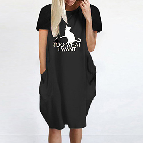 

Women's T Shirt Dress Tee Dress Knee Length Dress Blue Yellow Fuchsia Gray Green White Black Short Sleeve Letter Animal Spring Summer Round Neck Casual Oversized 2021 S M L XL XXL 3XL 4XL 5XL