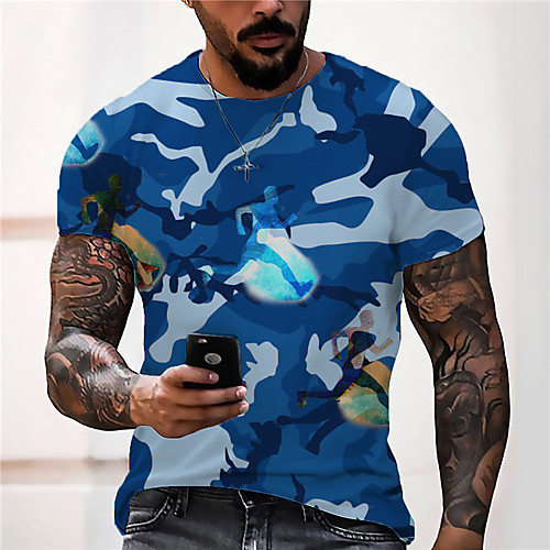 

Men's Tee T shirt Shirt 3D Print Camouflage Graphic Prints Print Short Sleeve Daily Tops Casual Designer Big and Tall Blue