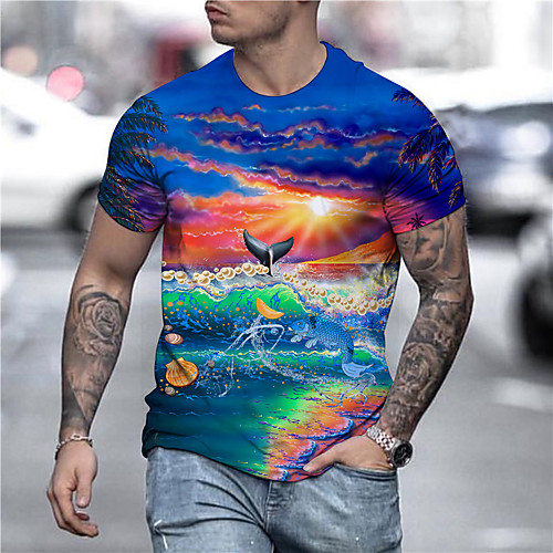 

Men's Tee T shirt Shirt 3D Print Graphic Prints Beach Print Short Sleeve Daily Tops Casual Designer Big and Tall Blue