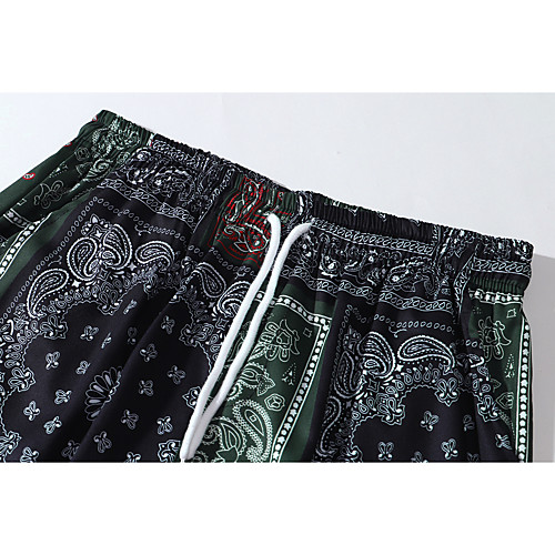 

Men's Casual Chino Quick Dry Sports Loose Leisure Sports Going out Chinos Pants Cashew nuts Bandana Short Drawstring Elastic Waist Print Black / Summer / Elasticity