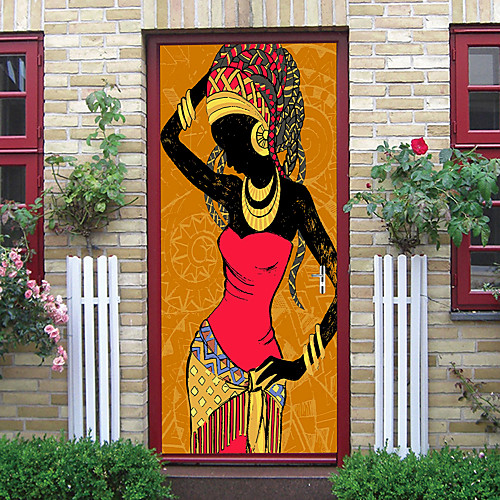 

2pcs Self-adhesive Creative African Girl Door Stickers For Living Room Diy Decoration Home Waterproof Wall Stickers