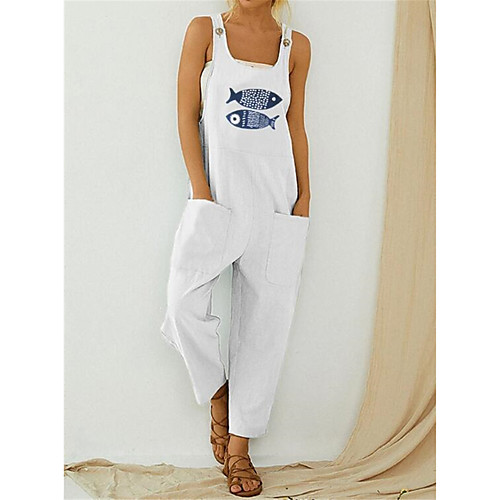 

Women's Ordinary Sporty Look White Blue Black Jumpsuit Animal