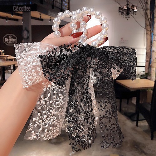 

Women's lace bow Pearl hair bands Sen ribbon large intestine hair bands ins temperament hair bands