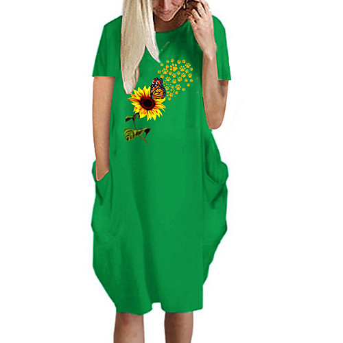 

Women's T Shirt Dress Tee Dress Knee Length Dress Blue Yellow Fuchsia Gray Green White Black Short Sleeve Floral Butterfly Spring Summer Round Neck Casual Oversized 2021 S M L XL XXL 3XL 4XL 5XL