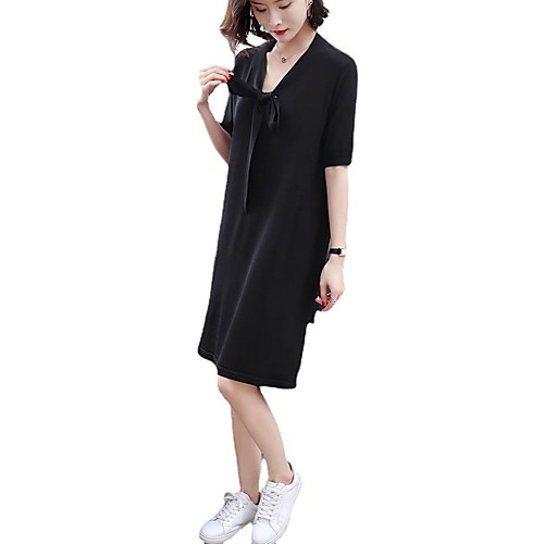 

Women's Shirt Dress Knee Length Dress Black Half Sleeve Stripes Solid Color Spring Summer Casual 2021 M L XL 2XL 3XL