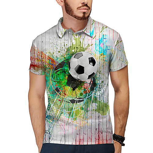 

Men's Golf Shirt Tennis Shirt 3D Print Football Button-Down Short Sleeve Casual Tops Casual Fashion Cool Rainbow / Sports
