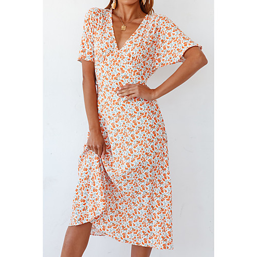 

Women's A Line Dress Knee Length Dress Blushing Pink Short Sleeve Print Spring Summer Casual 2021 S M L XL