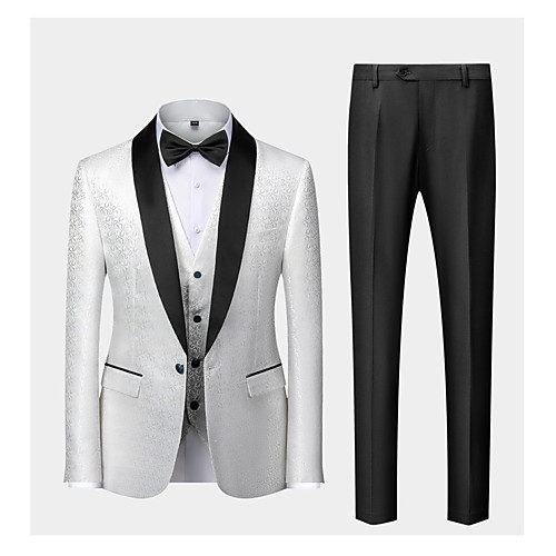 

Men's Suits Pants Blazer Waistcoat Party Wedding Single Breasted Regular Fit Polyester Men's Suit White / Black / Red - Shawl Lapel