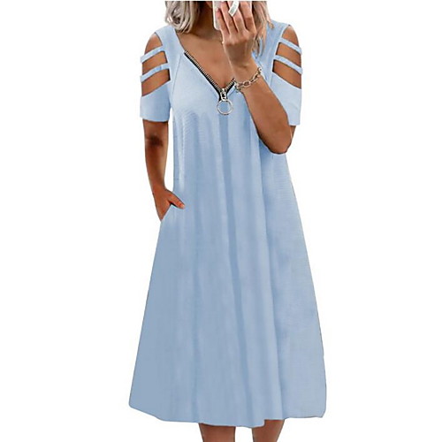 

Women's A Line Dress Midi Dress Blushing Pink Wine Gray White Black Light Blue Short Sleeve Solid Color Summer V Neck Casual 2021 S M L XL XXL 3XL