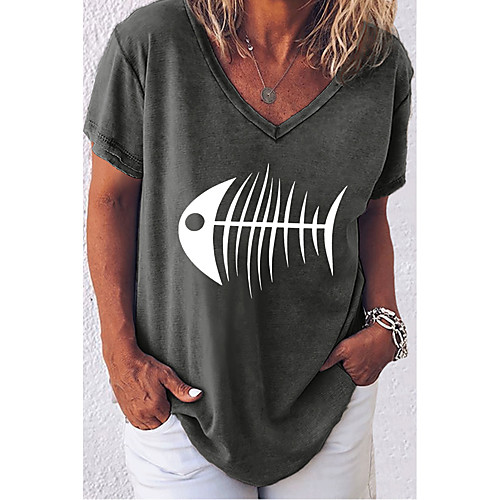 

Women's T shirt Geometric Print V Neck Tops Loose Purple Blushing Pink Fuchsia