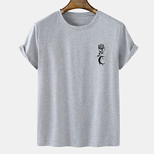 

Men's Unisex Tee T shirt Hot Stamping Graphic Prints Rose Plus Size Short Sleeve Casual Tops Cotton Basic Designer Big and Tall White Khaki Gray