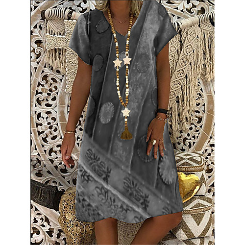 

Women's A Line Dress Knee Length Dress Gray khaki Red Short Sleeve Pattern Summer Casual 2021 S M L XL XXL