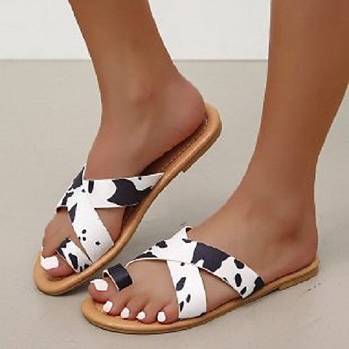 

Women's Sandals Outdoor Slippers Flat Heel Round Toe PU Color Block Black Coffee