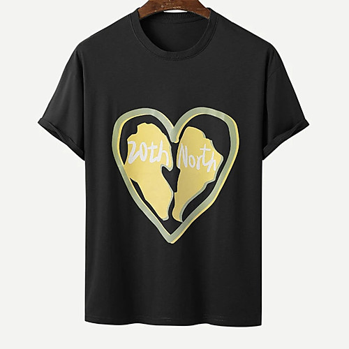 

Men's Unisex Tee T shirt Hot Stamping Heart Graphic Prints Letter Plus Size Print Short Sleeve Casual Tops Cotton Basic Designer Big and Tall White Black
