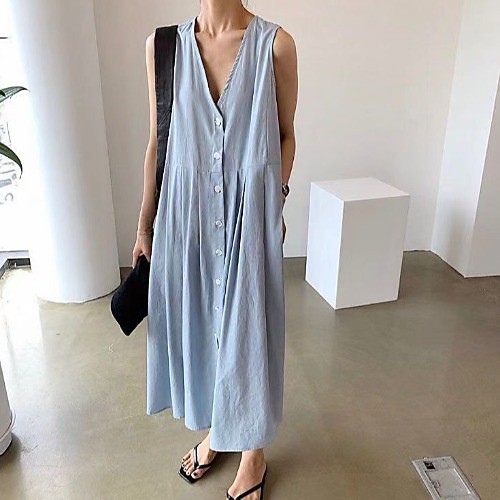 

Women's A Line Dress Midi Dress A large number of high quality models in stock Blue Black Apricot Sleeveless Solid Color Summer Casual 2021 One-Size