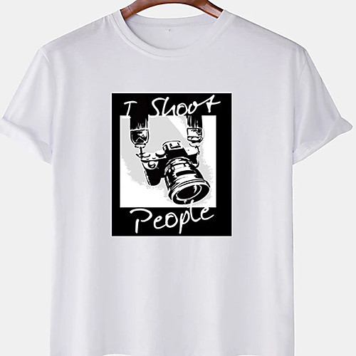 

Men's Unisex Tee T shirt Hot Stamping Camera Letter Plus Size Print Short Sleeve Casual Tops Cotton Basic Designer Big and Tall White