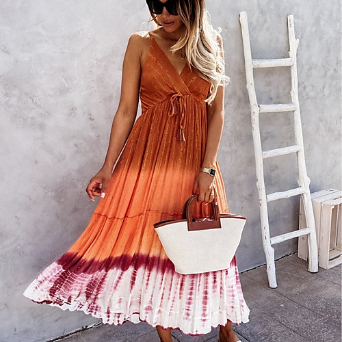 

Women's Swing Dress Maxi long Dress Blue Gray Orange Sleeveless Solid Color Spring Summer Casual 2021 S M L XL 2XL