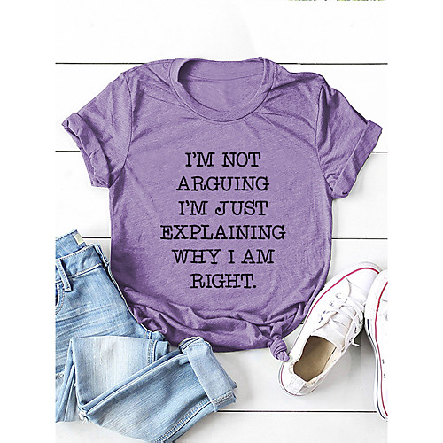 

Women's T shirt Graphic Text Letter Print Round Neck Basic Tops Cotton Purple Light gray Light Green