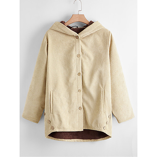 

Women's Coat Daily Wear Fall Winter Long Coat V Neck Regular Fit Casual Jacket Solid Color Pocket khaki / Spring / Cotton