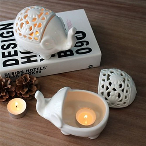 

Nordic Style Bedroom White Ceramic Hollowed Out Lovely Little Elephant Incense Candlestick Decoration Crafts