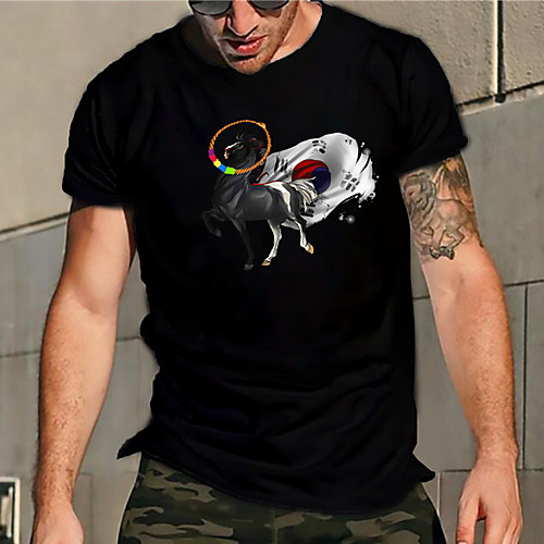 

Men's Unisex Tee T shirt Hot Stamping Graphic Prints Horse Plus Size Print Short Sleeve Casual Tops Basic Designer Big and Tall Black
