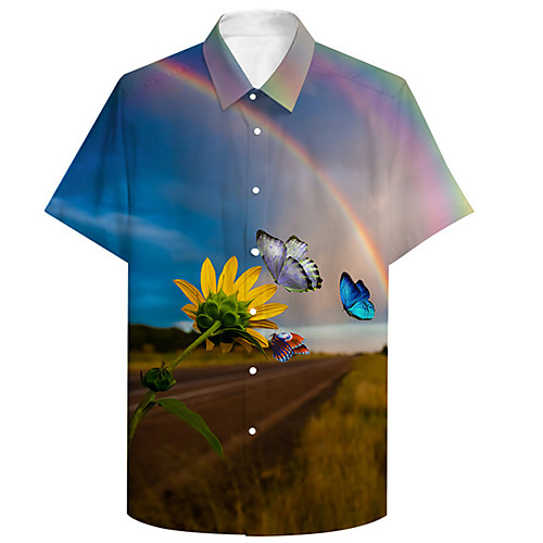 

Men's Shirt 3D Print Butterfly Scenery Plus Size 3D Print Button-Down Short Sleeve Casual Tops Casual Fashion Breathable Comfortable Blue / Sports