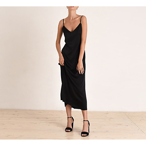 

Women's Strap Dress Midi Dress Red Wine Black Brown Sleeveless Solid Color Summer Casual 2021 S M L XL XXL