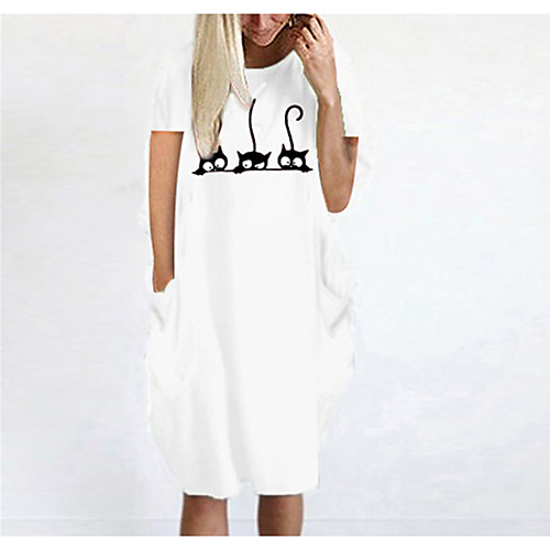 

Women's T Shirt Dress Tee Dress Knee Length Dress Blue Yellow Fuchsia Gray Green White Black Short Sleeve Animal Spring Summer Round Neck Casual Oversized 2021 S M L XL XXL 3XL 4XL 5XL