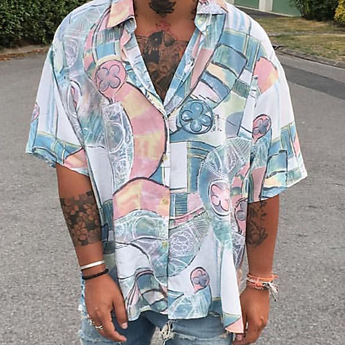 

Men's Shirt Solid Colored Abstract Graphic Prints Button-Down Short Sleeve Casual Tops Casual Fashion Hawaiian Breathable Blushing Pink Rainbow White