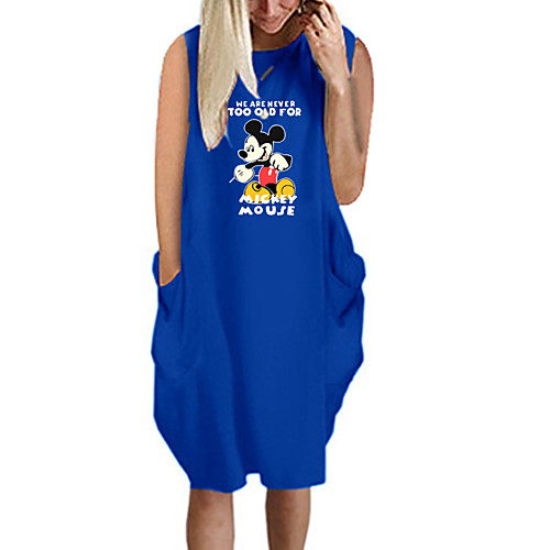 

Women's T Shirt Dress Tee Dress Knee Length Dress Blue Yellow Fuchsia Gray Green White Black Sleeveless Print Summer Round Neck Casual Oversized 2021 S M L XL XXL 3XL 4XL 5XL
