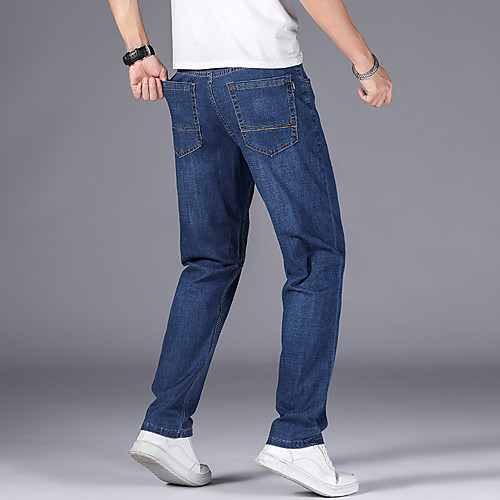 

Men's Stylish Sporty Casual / Sporty Streetwear Comfort Daily Sports Pants Jeans Trousers Pants Solid Color Full Length Pocket Blue
