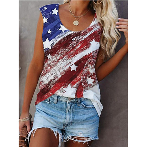 

Women's Independence Day Tank Top American Flag Stars and Stripes Print U Neck Basic Streetwear Tops Red